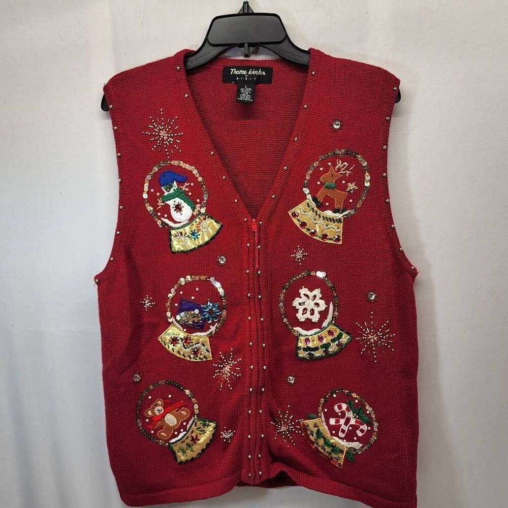 Theme Works by Kikit Red Christmas Holiday Sweater Vest Size Large Ugly Sweater